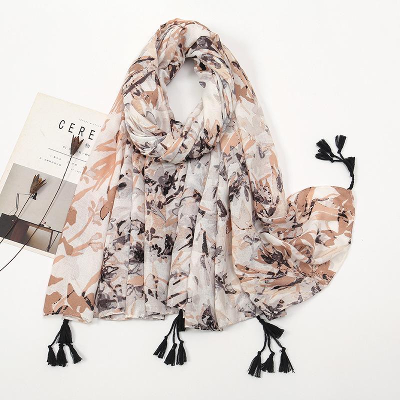 Spring and summer new cotton and linen feel hanging beard tassel long scarf travel photo shawl woman