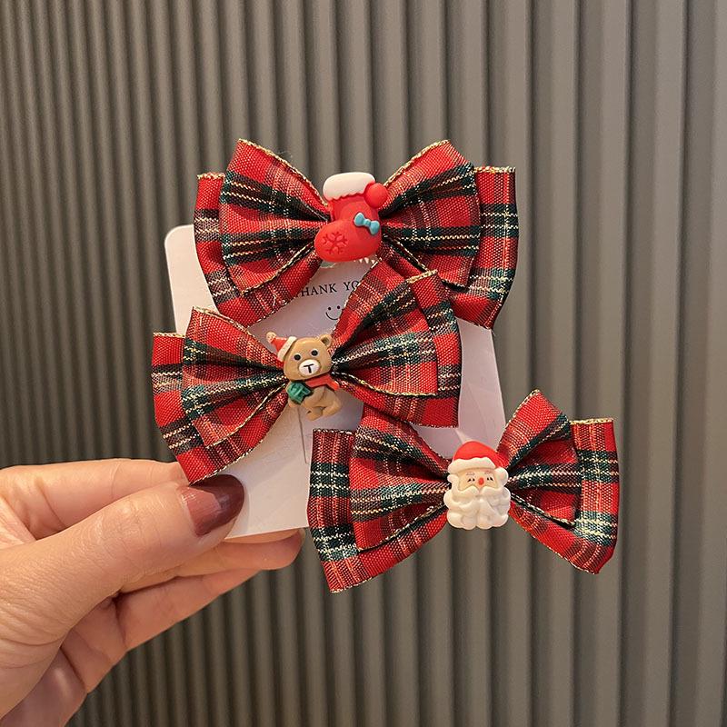 Korean Style Cartoon Christmas Hair Clips for Girls – Red Baby Bow and Bangs Accessories