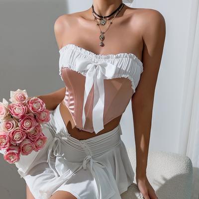 Women's Street Splicing Clashing Bow Hottie Bustier Backless Fishbone Tank Top
