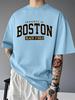 Vintage Boston Black And Gold Graphic Unisexs T Shirt Varsity City Letter Short Sleeve Crew Neck Cotton Tee Street Casual Top