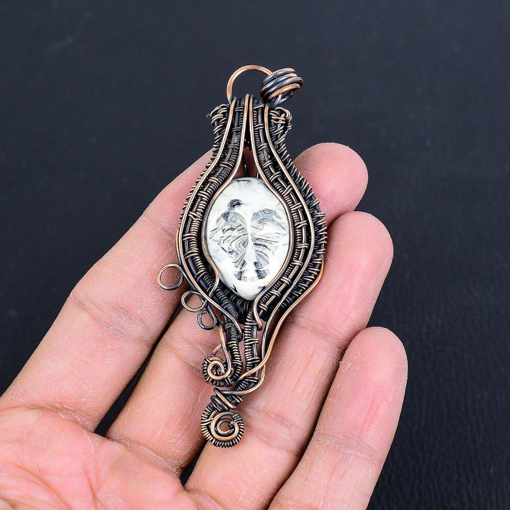 Lady Carved Face 999 Copper Wire Wrapped Pendant, Handmade Gemstone Pendant Jewelry, Gifts For Wife Brand New Pendant