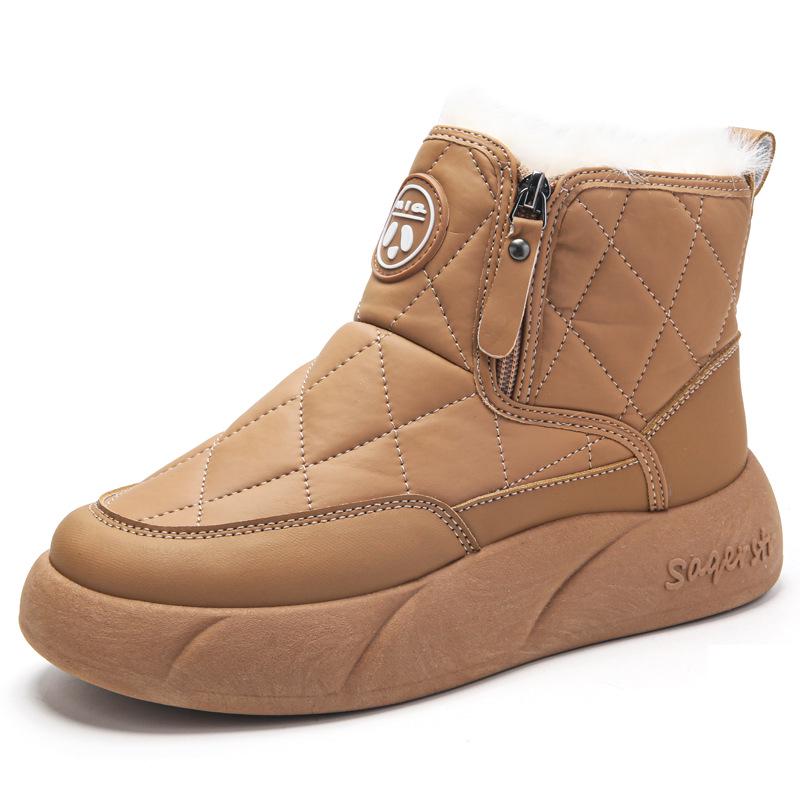 

Женские зимние ботинки большого размера с высоким голенищем - На толстой подошве, Теплые, Зимние хлопковые ботинки с двойной молнией 37 хаки