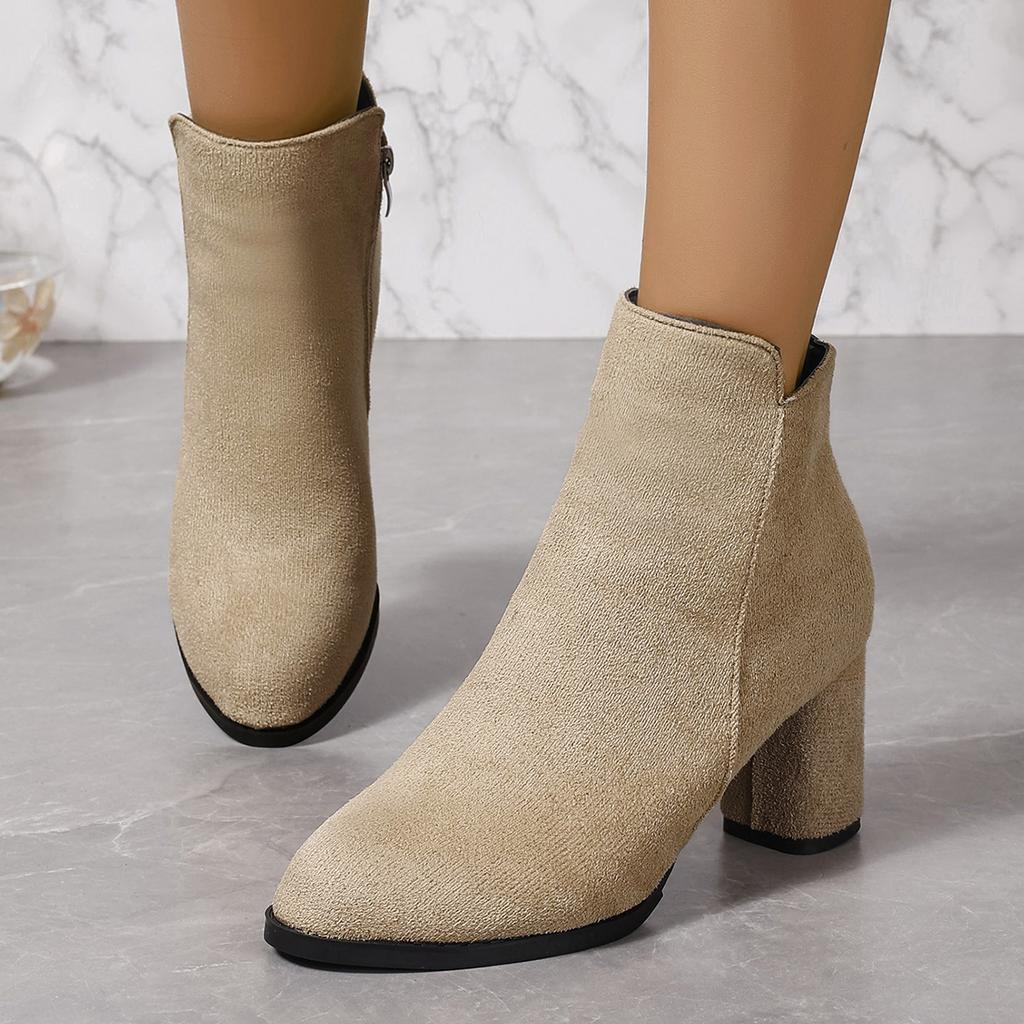 Fashion Women Ankle Boots Large Size Fashion Pointed Shoes for Women Side Zipper Stretch Middle Heel Short Boots Women Botas De Mujer