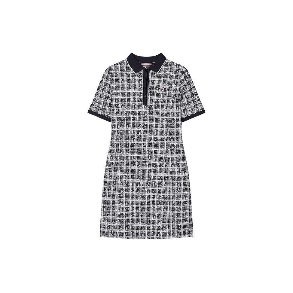 FILA SS24 Houndstooth Polo Neck Woven Casual Fashion Dress Women Dresses Legendary-Blue F11W411302F-NV