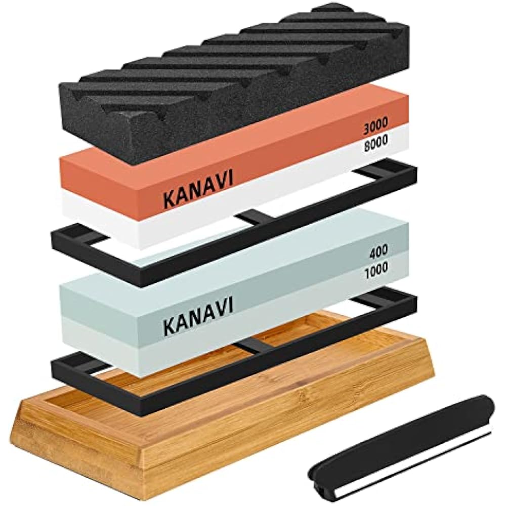 Whetstone Knife Sharpener - Premium Quality Knife Sharpener Set 400/1000, 3000/8000 Double Sided ...