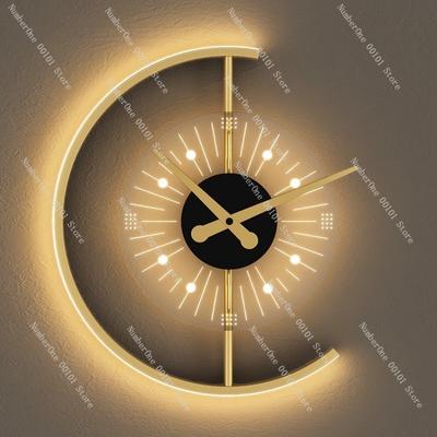 Relógio de Parede Luminoso de Luxo para Sala de Estar, Luminária de Parede para Cabeceira de Quarto, Decoração com Design Tecnológico, Sem Necessidade de Fiação