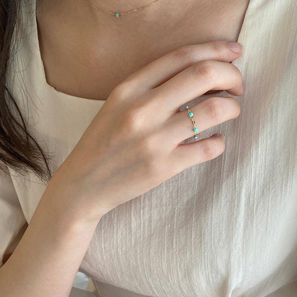 14K Vivid Dot Chain Ring_Turquoise