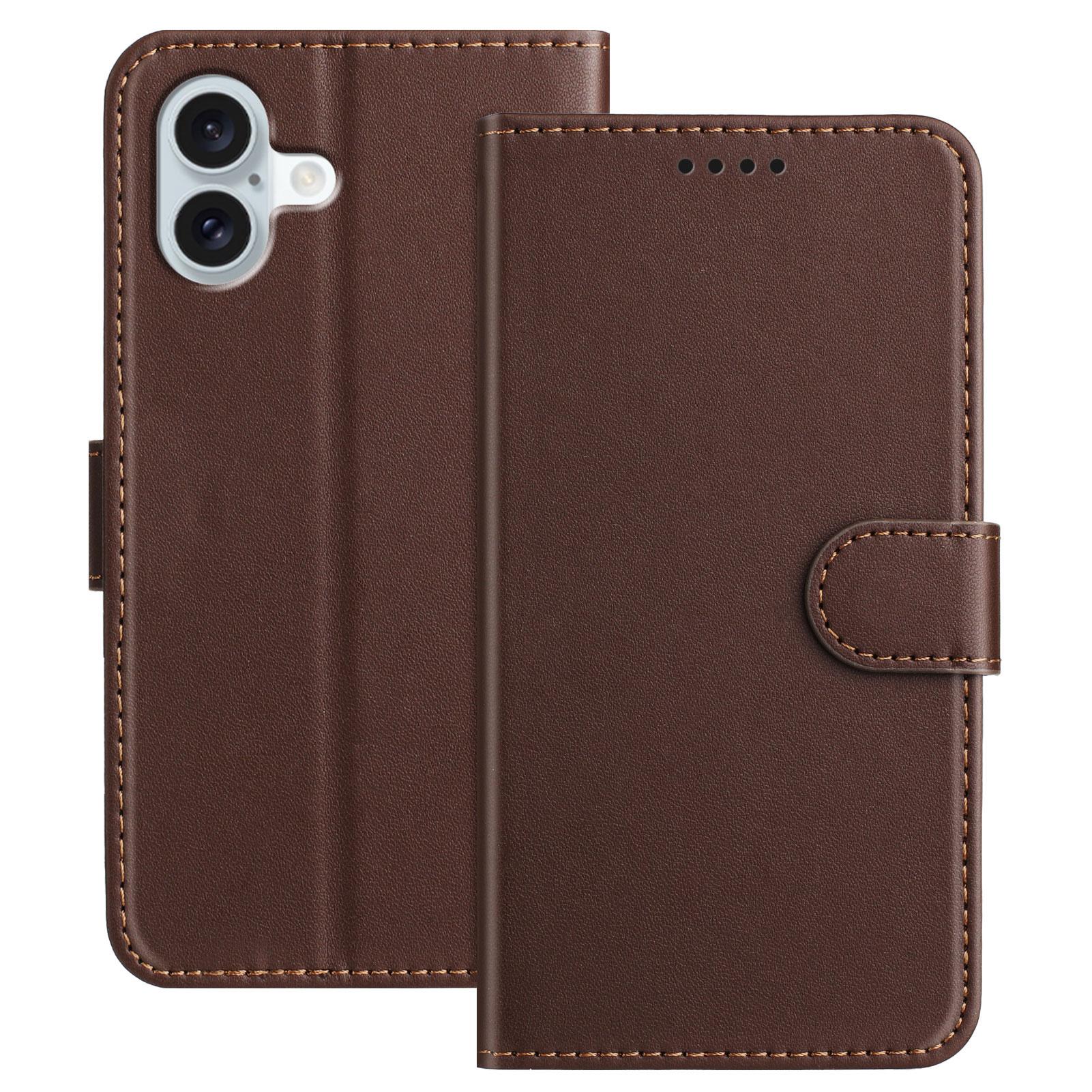 

For iPhone 16 Plus Leather Case Wallet Stand Solid Color Anti Drop Phone Cover G