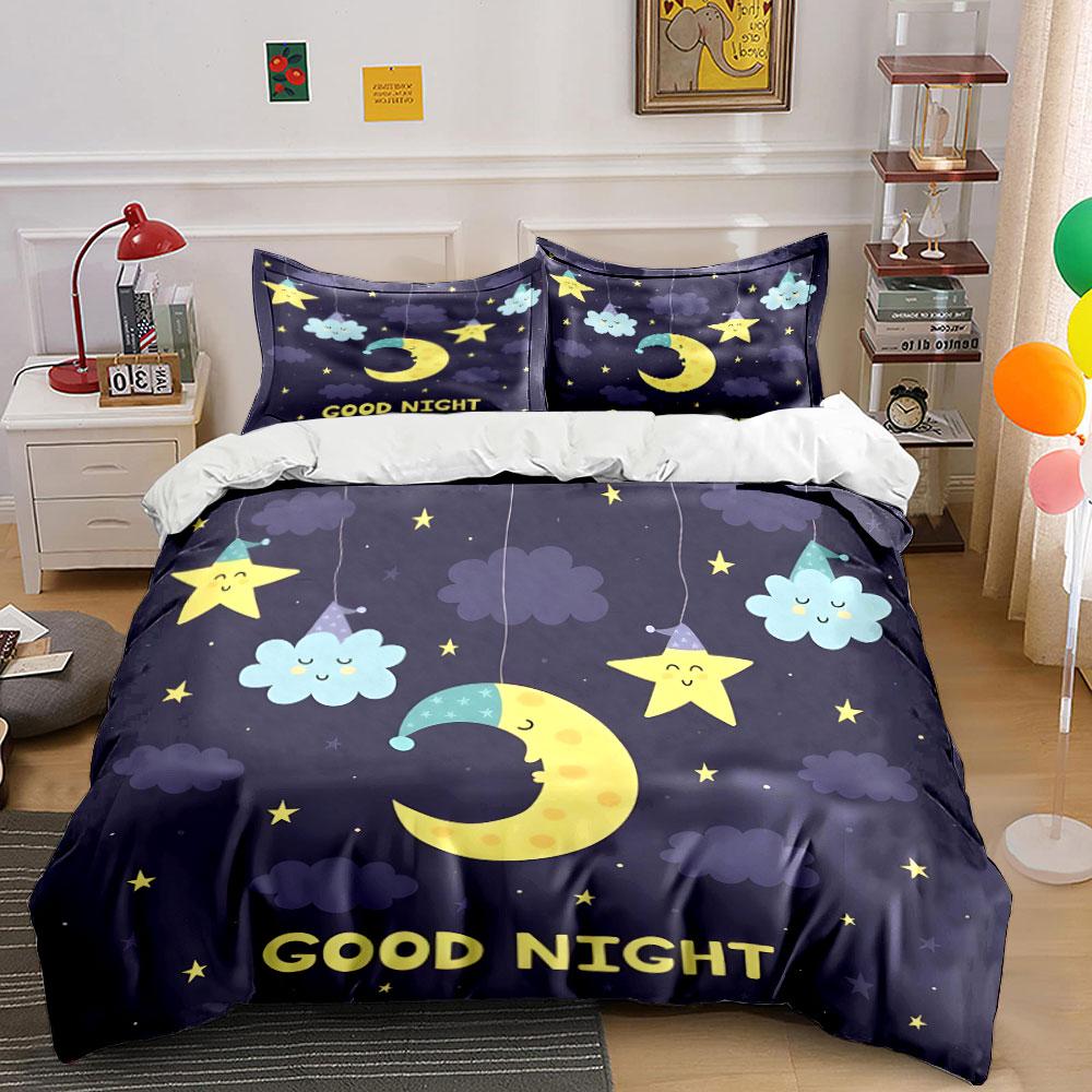 Cartoon Moon and Stars Set Bedding Duvet Cover Set Duvet Cover Pillowcases (1 * Duvet Cover 2 * Pillowcases, Without Duvet Insert)