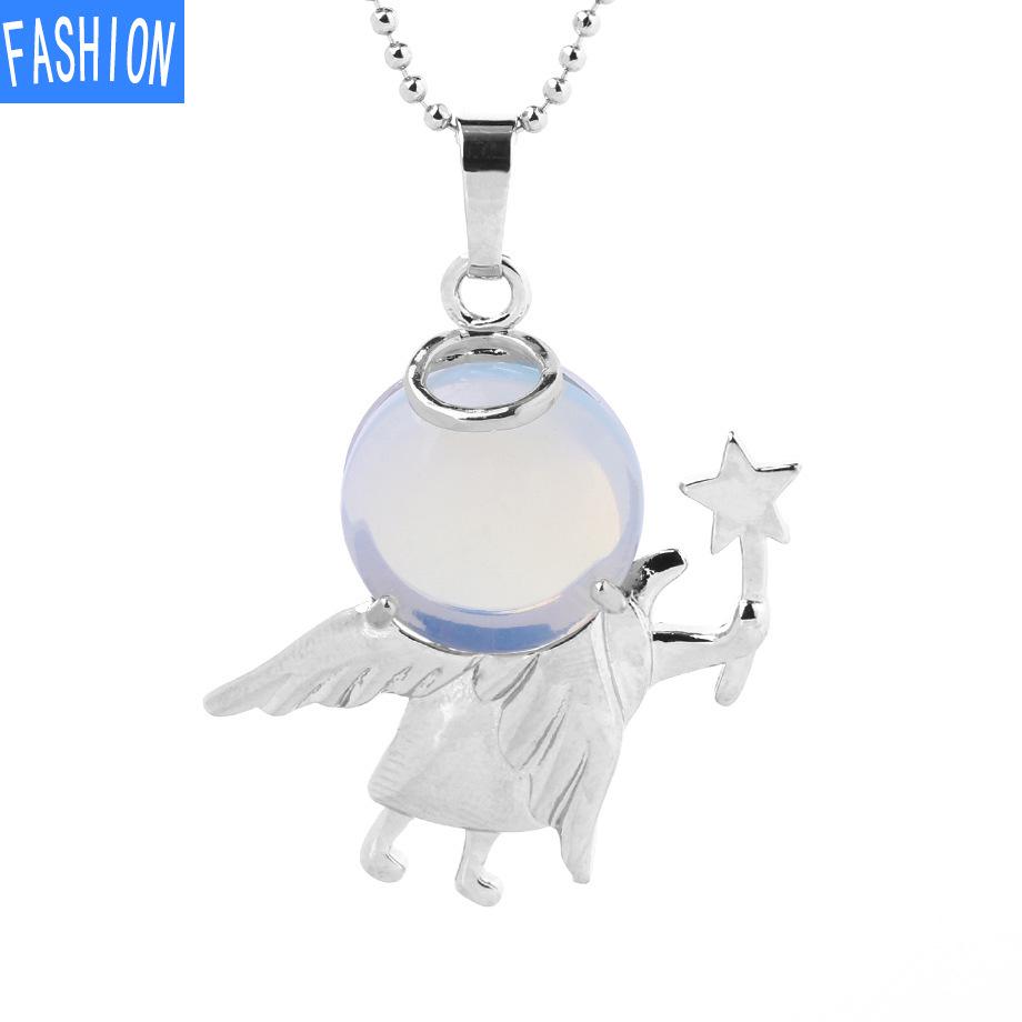 Náhrdelník s přívěskem anděl vílí hůl Přírodní kámen Crystal Polodrahokam vykládaný náhrdelník 19 barev