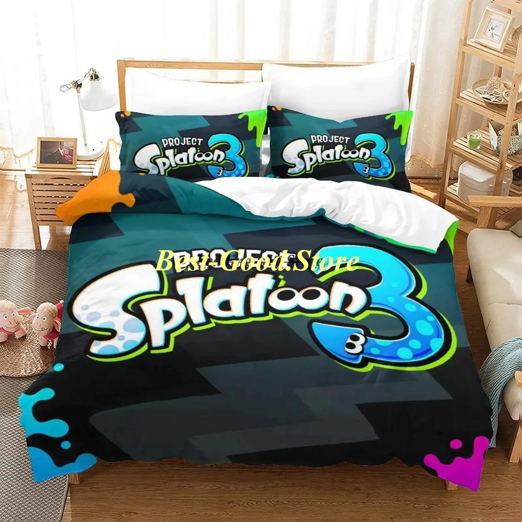 Splatoon 3 Inkling Kałamarnica Zestaw Pościeli Pojedynczy Bliźniak Pełny Queen King Size Zestaw do Łóżka Aldult Kid Sypialnia Zestawy Poszwy na Kołdrę Zestaw Prześcieradła