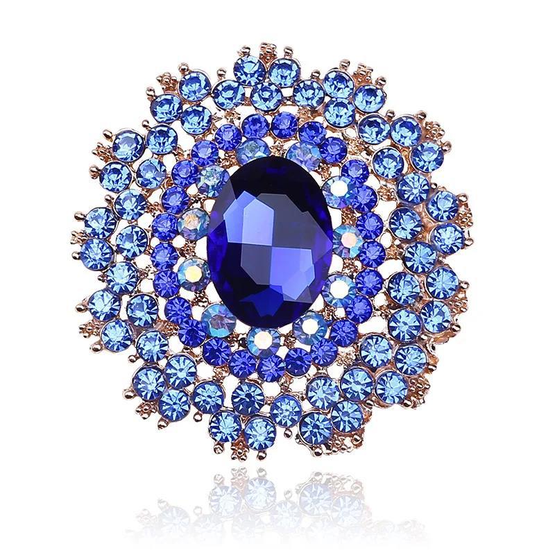 Classic Retro Stained Glass Large Brooch Imitation Crystal Luxury Badge Suit Dress Accessories