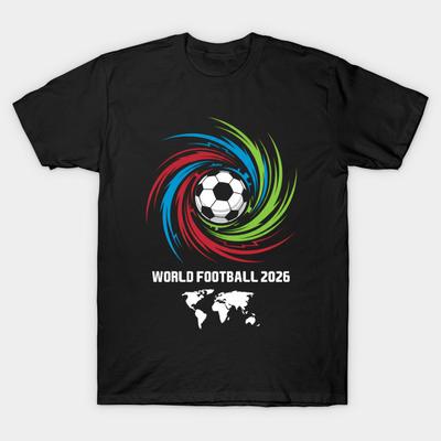 Men Black Print T-shirt World Cup 2026 Soccer Ball Usa Canada Mexico Football Spirit No-Cut Heat Transfer Print Cotton Tshirt