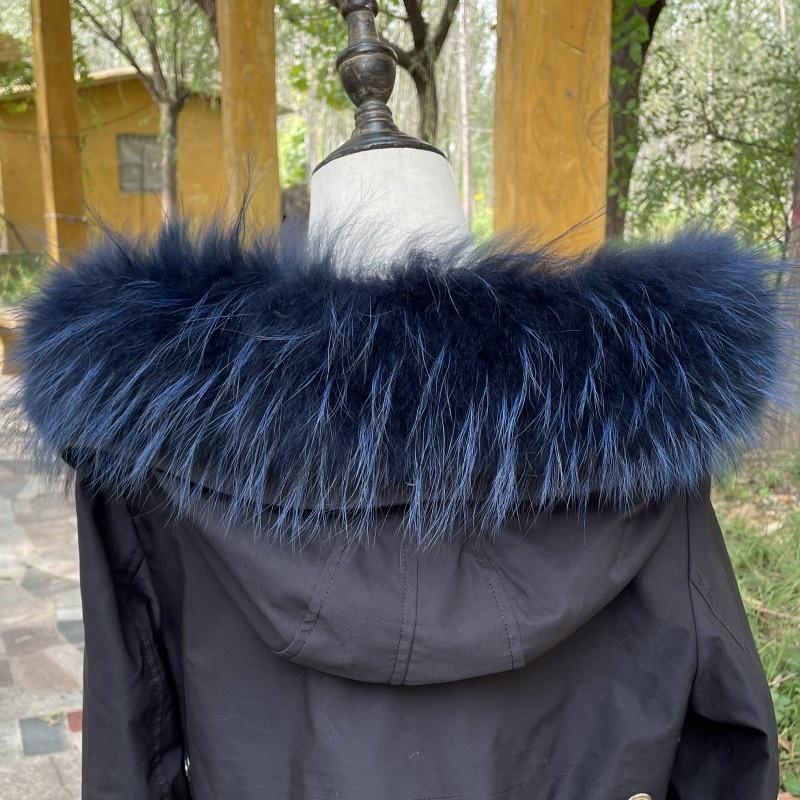 Raccoon Fur Collar Natural Fur Collar Winter Women Scarves Winter Female Gray Fur Collar Shawl Long Warm Genuine Fur Scarf