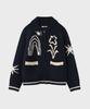 Fallett Drawing Garden Cowichan Knit Zip-Up Navy