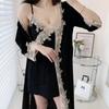 Velvet Women Homewear Sexy Lace Kimono Bathrobe Gown Trim 2PCS Robe Set Loose Casual Lounge Wear Autumn Winter Velour Sleepwear