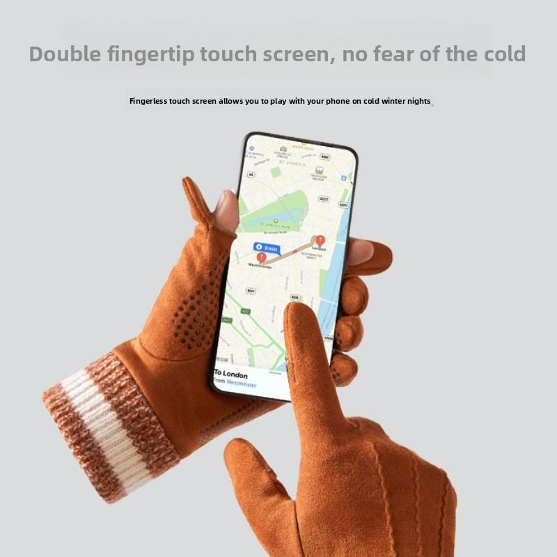 1 Paar Herbst Winter Wildleder Warme Handschuhe für Herren Outdoor Winddicht Kältefest Klappfinger Touchscreen Reithandschuhe