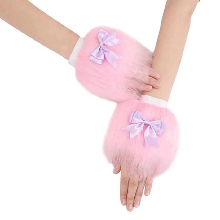 Furry Sleeve Winter Gloves Wrist Warmer for Costume Party Short Mitten