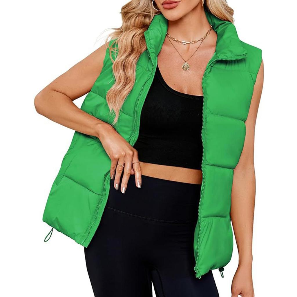 Women's Fashion Standing Collar Sleeveless Cotton Jacket Zipper Thickened Vest Jacket