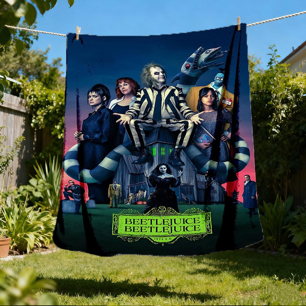 

1pc Beetlejuice Outdoor Flannel Throw Blanket Soft, Lightweight & Warm for Sofa, Office Chair, Camping & Travel Durable Polyester Fabric 80x120cm