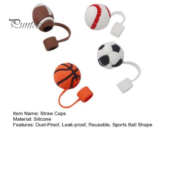 4 ks silikonové uzávěry na brčka 10mm tvar sportovního míče Sportovní láhev na slámu Kryt proti prachu Netěsnost proti vytečení Opakovaně použitelné pohárky Přetáčky na brčko Pití