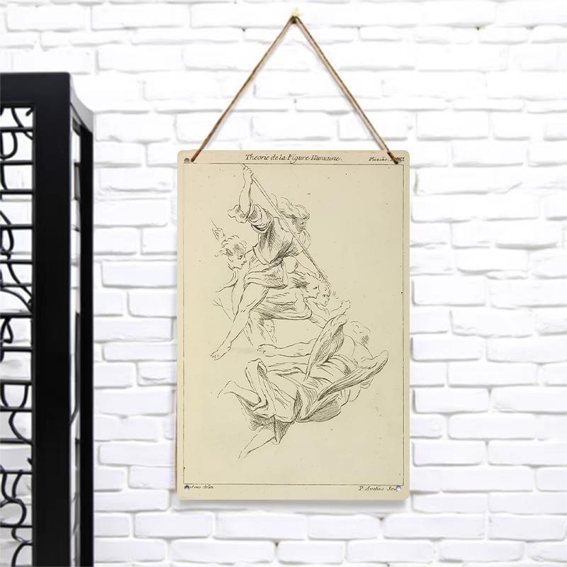 

Vintage European Mythological Figure Line Sketch Metal Iron Painting Living Room Study Decorative Mural 7.9x11.8In(20x30cm)