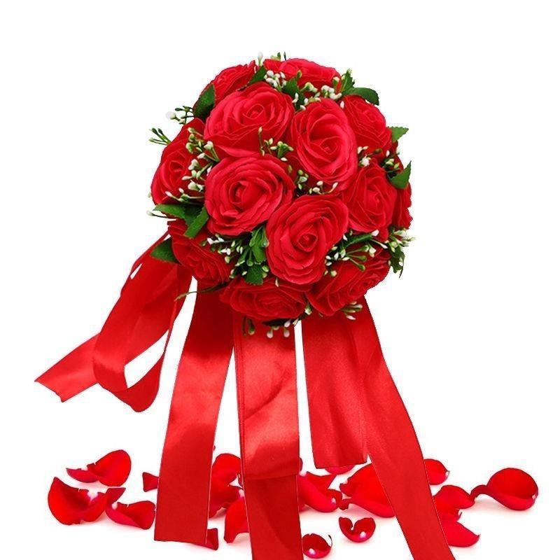 

Korean Style High-End Red Rose Bride Bouquet for Wedding Photography Props