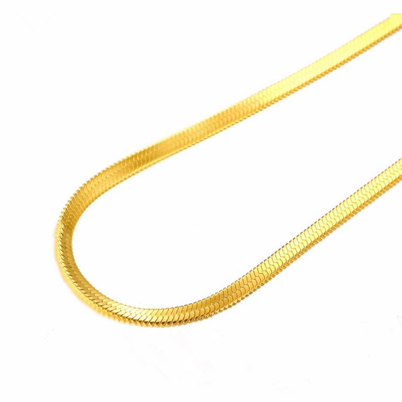 Real Gold Plating 24K Gold Necklace 4MM/40-45-50-55CM Blade Necklace Snake Bone Chain Men's & Women's Zircon Gifts