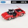 WELLY 1/24 1955 Mercedes-Benz 190 SL Alloy Roadster Sports Car Model Diecast Metal Classic Retro Old Car Vehicle Model Kids Gift