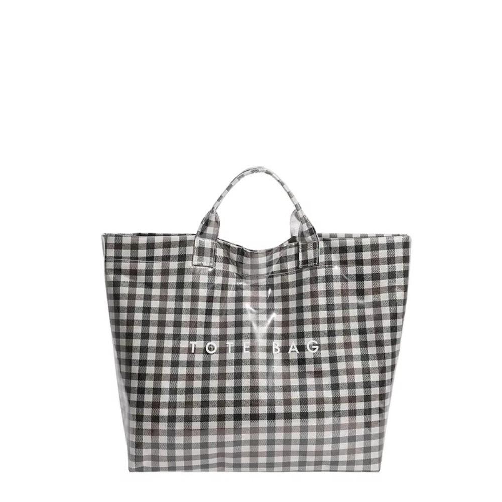 Large Capacity Checkered Tote Bag Transparent Jelly Bag Exquisite PVC Handbag Work Use