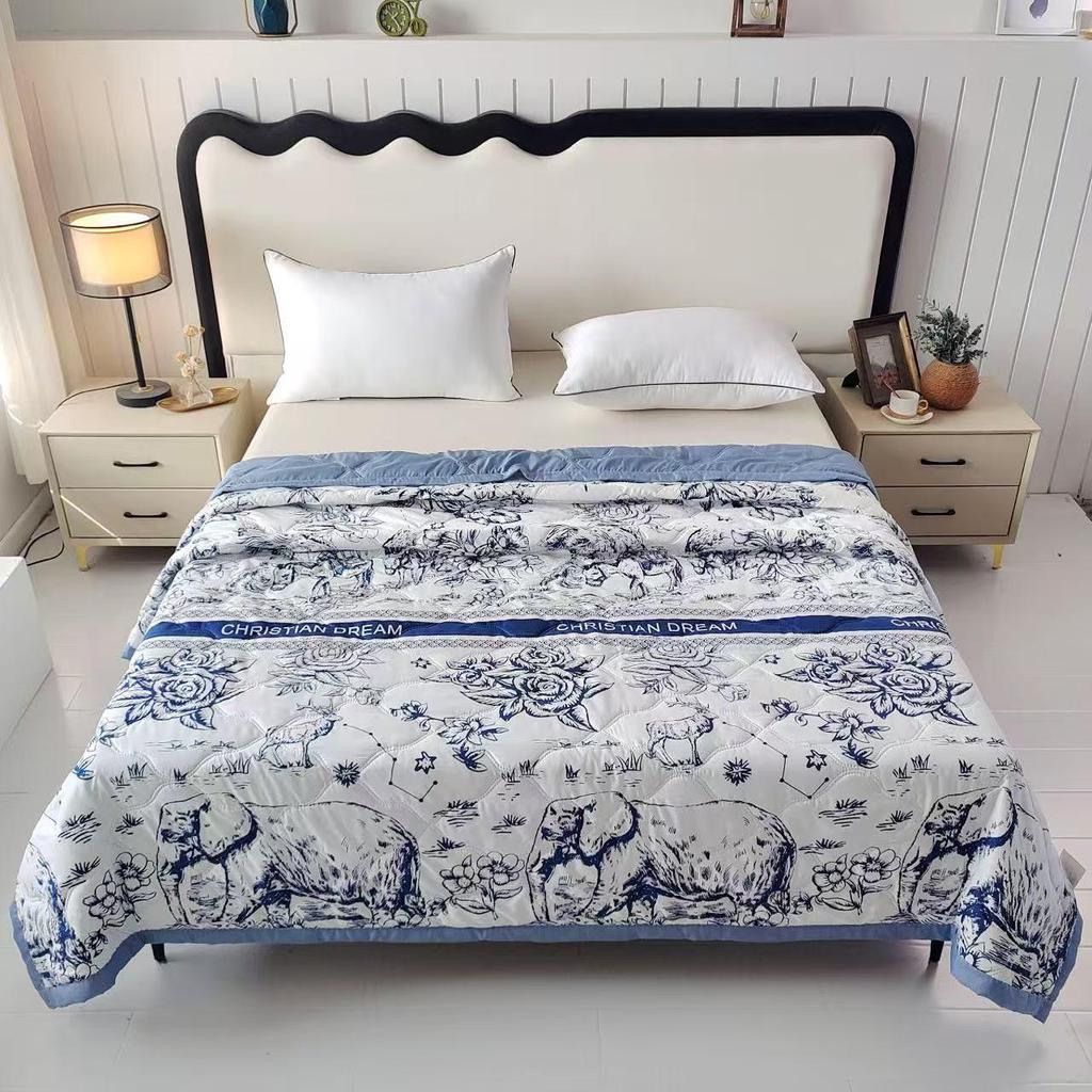 INS Skin-Friendly Washable Cotton Summer Quilt - Brushed Flannel Cooling Blanket for Dorms
