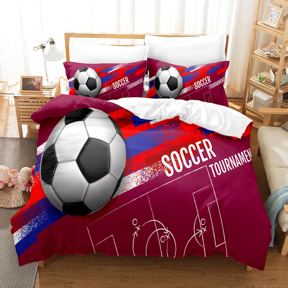 Fotbollstryck Tredelat Set 3D Digitalt Sängklädesset, Lakan Täcke Set Tvådelat Set