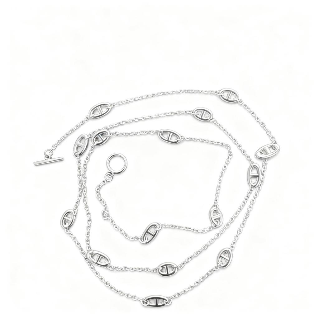 Versatile Light Luxury Titanium Steel Women's Necklace with OT Buckle - Long Chain Pig Nose Design Temperament Accessory.