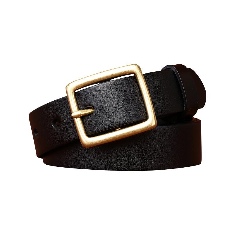Belt Women's Minimalist Fashion All-Match Brass Pin Buckle Glossy Leather Pure Cowhide Casual Denim Belt