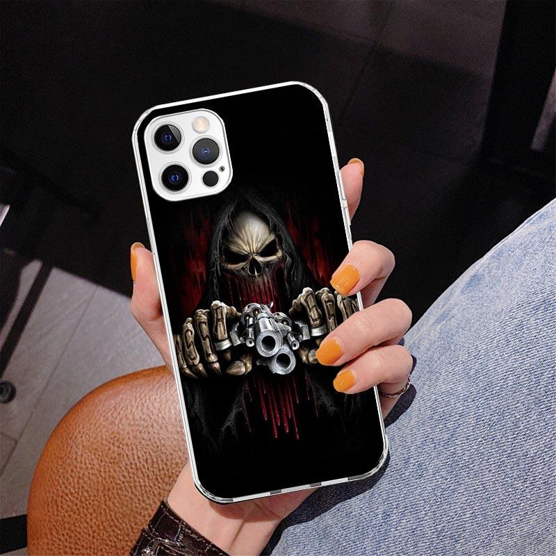 Reaper Skull Skeleton Gun Phone Case For iPhone 17 Air 16 Pro Max 16E 15 + 14 Plus 11 12 13 Mini 7 8 SE Gift Print Cover Fundas