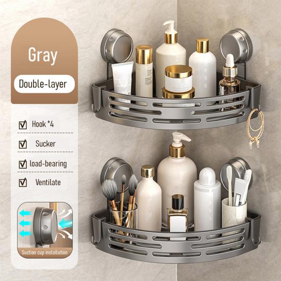 Bathroom Storage Rack No-Drill Corner Shelf with Strong Suction Cups Rustproof Shower Organizer Space-Saving Triangular Bathroom Shelf