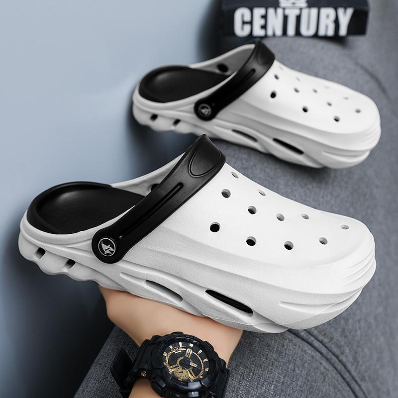 Men's Solid Color Hole Shoes Platform Non-slip Wear-resistant Fashion Simple Leisure Outdoor Beach Bag Head Drag