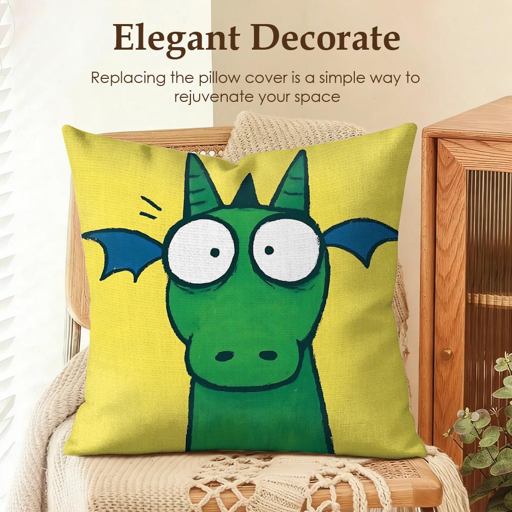 Kids Cartoon Cute Animal Cushion Cover Natural Linen Organic Fabric Double-Sided Printing Sofa Home Decor Gift Pillow Case