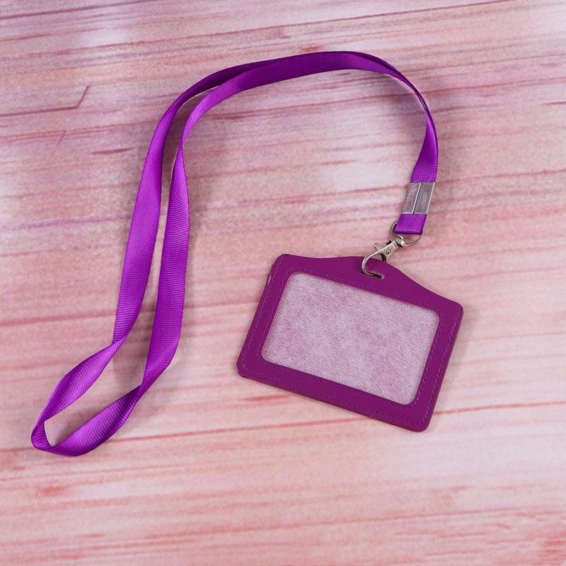 Horizontal Leather ID Card Holder Work Card Work Badge Reels Name Tag Lanyard Bus Card Holder