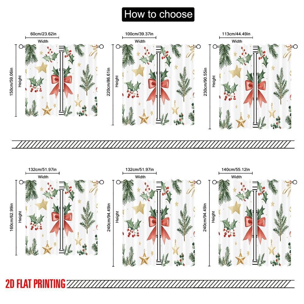 2 Stück, 2D-Flachdruck Vorhang Beliebte Weihnachtsschleife Stechpalmenbeere Baum (2) 100% Polyester (ohne Stange) Art Deco Festlich Perfekt