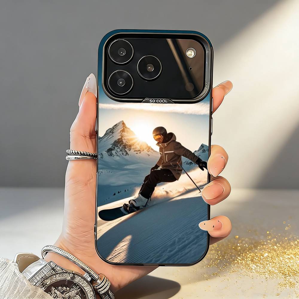 S-Ski S-Schnee Snowboard Ski Handyhülle Für iPhone17 16 15 14 13 12 Pro Max Grau Schwarz Matt Laser Metallisch Aurora Funda