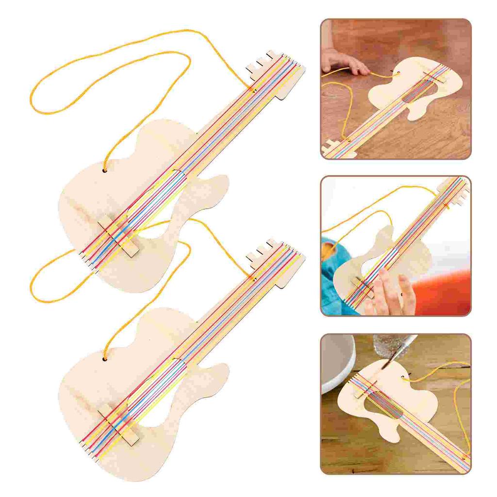 2 Pcs Baby Toys Woody Wooden Guitar Decor DIY Crafts Unfinished Music For Kids Graffiti Preschool