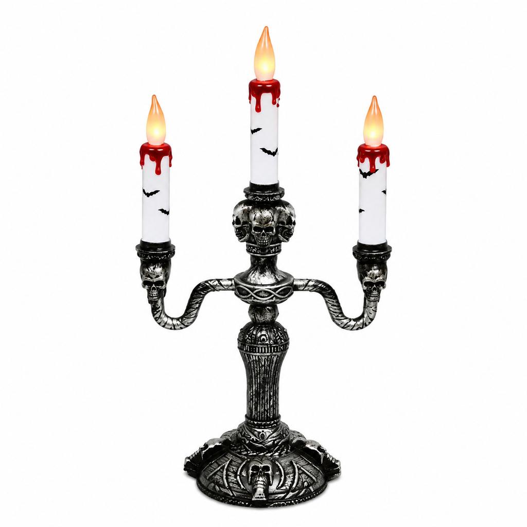 Candelabro Teschio di Halloween con Candela LED Decorazione, Ornamento Spettrale da Tavolo, Personalizzato per Scena di Festa