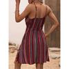 Women's V Neck Sleeveless Mini Dress Loose Elastic Waist Striped Wrap Sundress