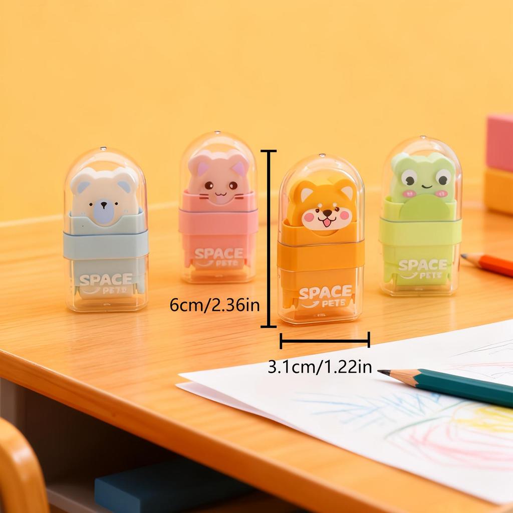 1/4pcs Pocket-Sized Space-Themed Eraser with Cute Astronaut & Rocket - Durable Rubber Erasers Suitable for Office