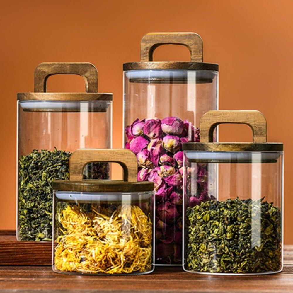 Wood Lid Glass Storage Jar Wood Handle Vacuum Sealed Jar Sealed Storage Tank  Snacks Storage