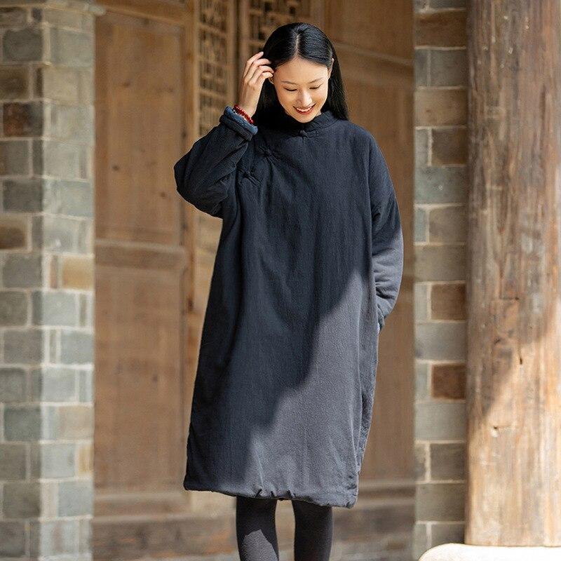 

Жіноча вінтажна вільна бавовняна підкладка для одягу з довгим рукавом, суцільний колір, осінь, зима, бавовняний одяг на ґудзиках S чорний