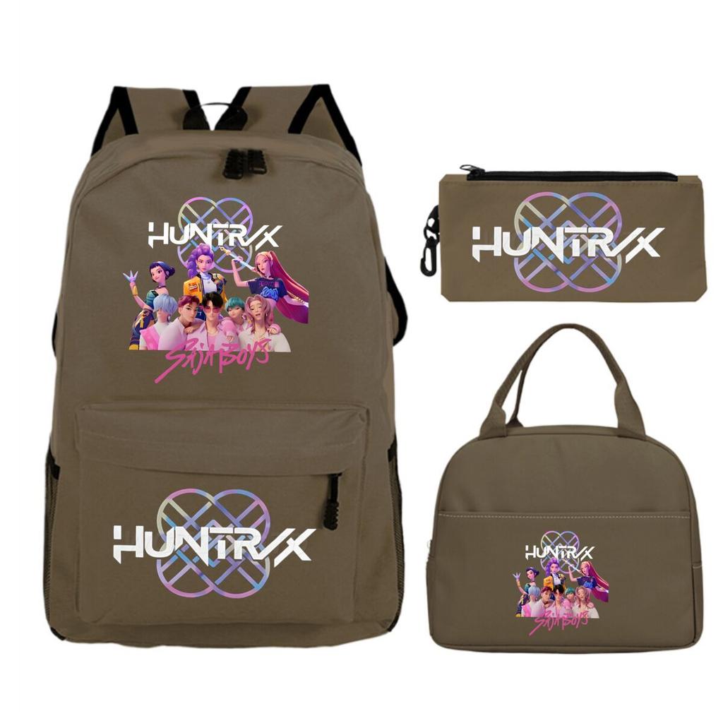 Primary and secondary school students schoolbag three-piece set, animation cartoon personalized printing backpack, casual pencil bag, meal bag