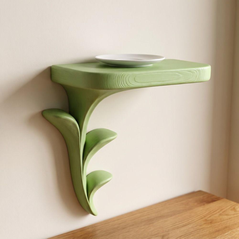 3D Printed Wall-Mounted Storage Rack Plastic Green Plant Display Stand Figurine Display