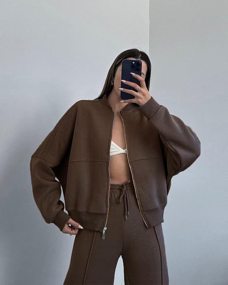 2025 Women's Solid Color Zip Cardigan Sweatshirt - Casual Spring Fashion